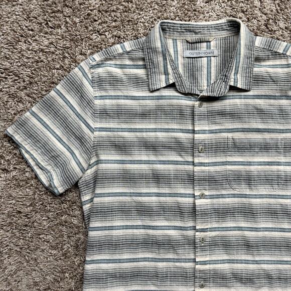 Outerknown S.E.A. SS Shirt Button Up Striped Blue White Cotton Men’s Size Medium - Picture 7 of 7